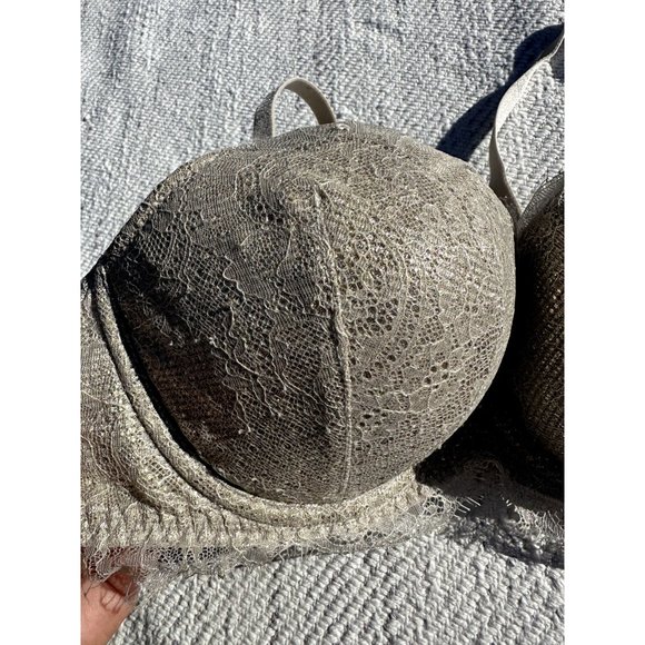 Victoria’s Secret Bra 34D Ivory Floral  Lace Shimmer Dream Angels Demi Womens - Picture 8 of 12
